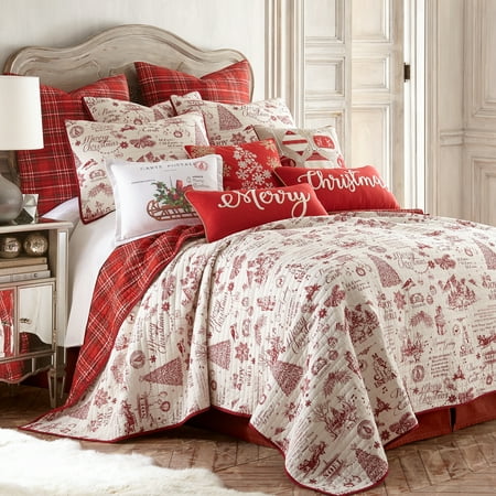 Yuletide Holiday Quilt Set - One Full/Queen Quilt and Two Standard Pillow Shams White - Levtex Home