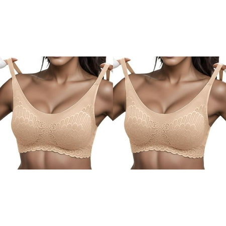 (2-Pack) Rinsvye Woman Lace Thin Underwear Full Support Sports Bras for Women Female Transparent Bras for Womens Sports Bras Pack Women Lace Sexy Strapless Bra for Women Bralette for Ladies