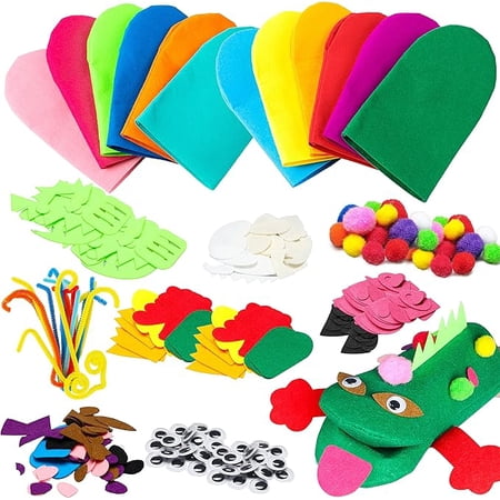WATINC 12Pcs Hand Puppet Making Craft Felt Sock Puppet Make Your Puppets Pipe Pompoms Storytelling Role Play Party Girls Boys