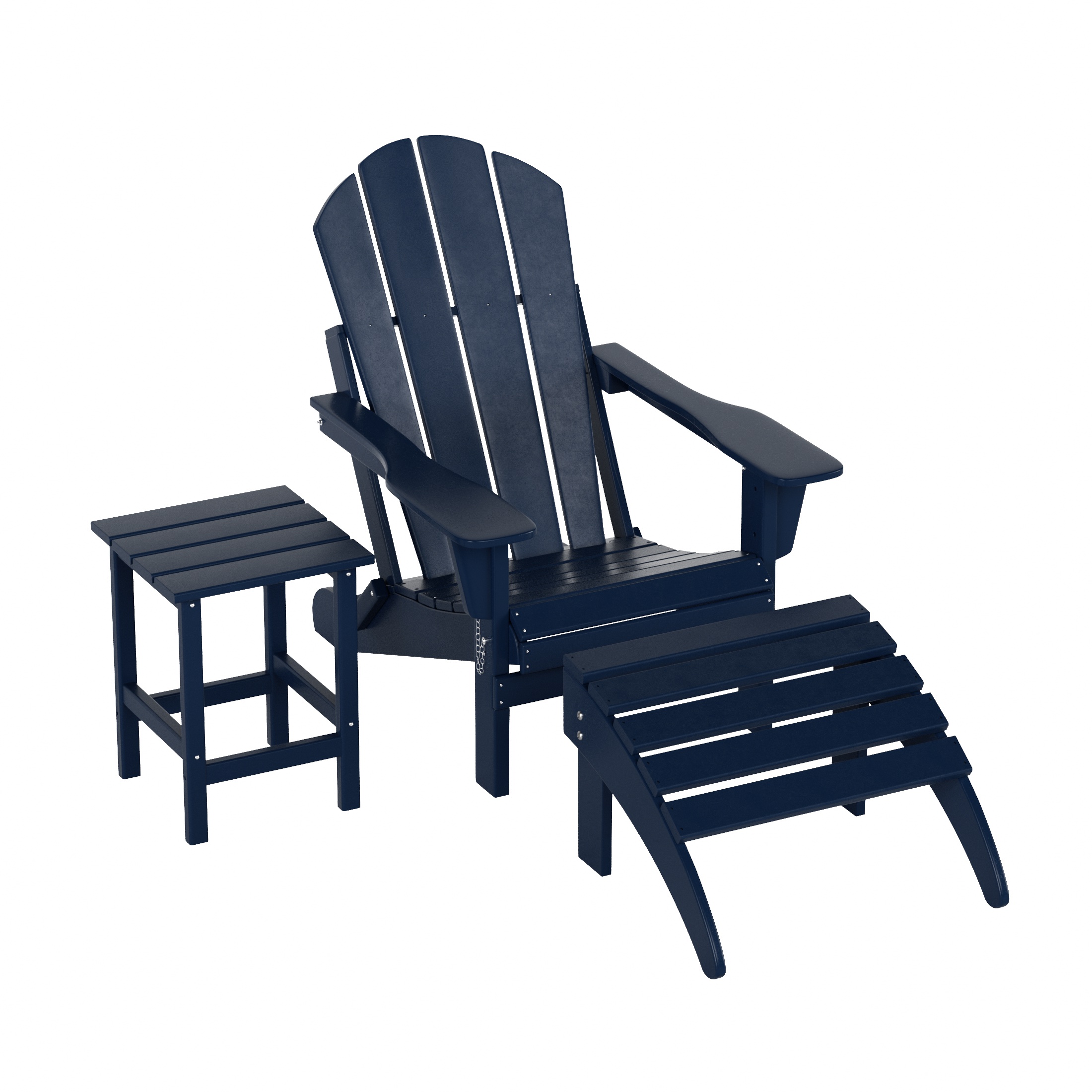 WestinTrends Malibu Outdoor Lounge Chairs, 3-Pieces Adirondack Chair Set with Ottoman and Side Table, All Weather Poly Lumber Patio Lawn Folding Chair for Outside Pool Garden Backyard, Navy Blue - image 1 of 7