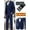 Blue, variant on Solid Color Men'S 4pcs Suit Set with Shawl Collar, Single Button Jacket with Flap Pockets, Vest Black Strap Clips Pleated Trousers, Classic and Elegant Design, Perfect for Weddings Business Proms