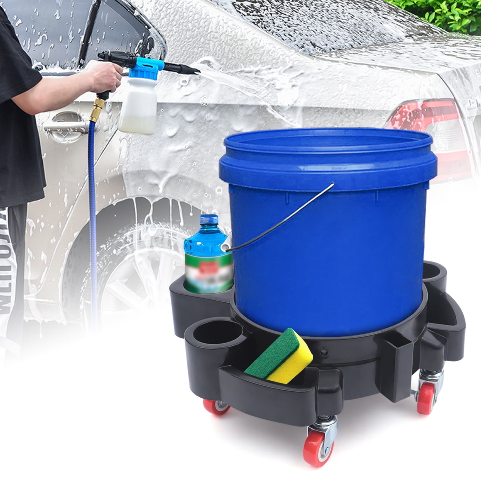 220-331lbs PP Bucket Dolly Wash Professional Bucket Dolly 360-Degree Rotateing Bucket Dolly with Two Brakable Pulleys