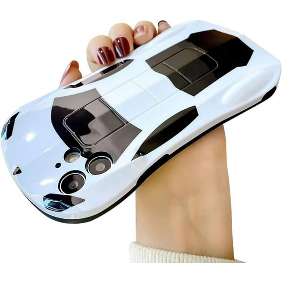 AIMIMI-Men Women Creative 3D Steric Sport Car Race Car Phone Case, Soft Tpu Silicone Rubber Phone Cover Compatible With Iphone 14 Pro Max, Full Body Protection -White
