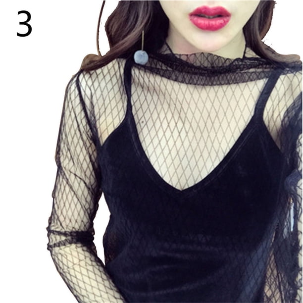 Camiseta De malla Transparente De moda Para mujer con Base De estrella/colores Para discotecapangjing