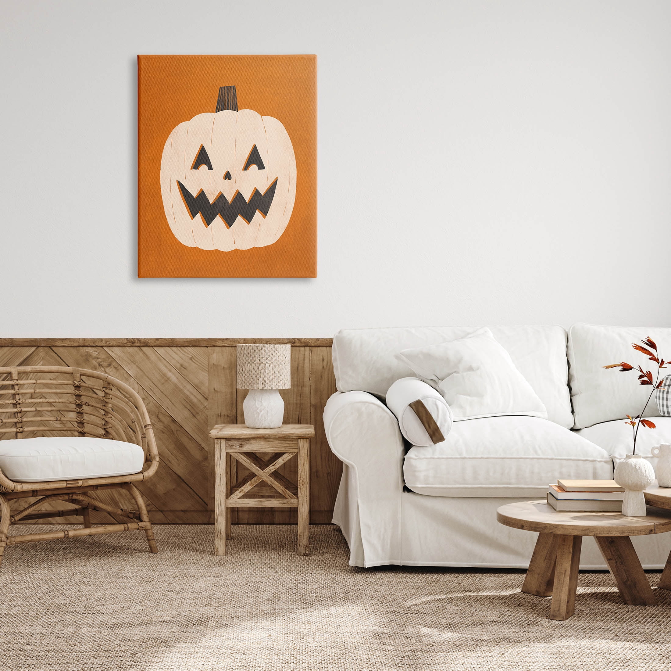 Stupell Industries Happy Jack-o-Lantern Halloween Pumpkin Graphic Art Gallery Wrapped Canvas Print Wall Art, Design by Loni Harris