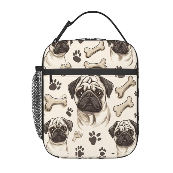 Cute Pug Dog Printed Lunch Bag for Office Women – Stylish Thermal Insulated Tote with Shoulder Strap, Lightweight for Work or Travel