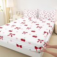 thumbnail image 3 of Manfei Sweet Bow Cherry Fitted Sheet Queen,Cute Bowtie Ribbon Bedding,3-Piece,1 Fitted Sheet and 2 Pillowcases, 3 of 6