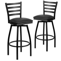 Flash Furniture Hercules Ladder Back Vinyl Barstool, Black, Set of 2