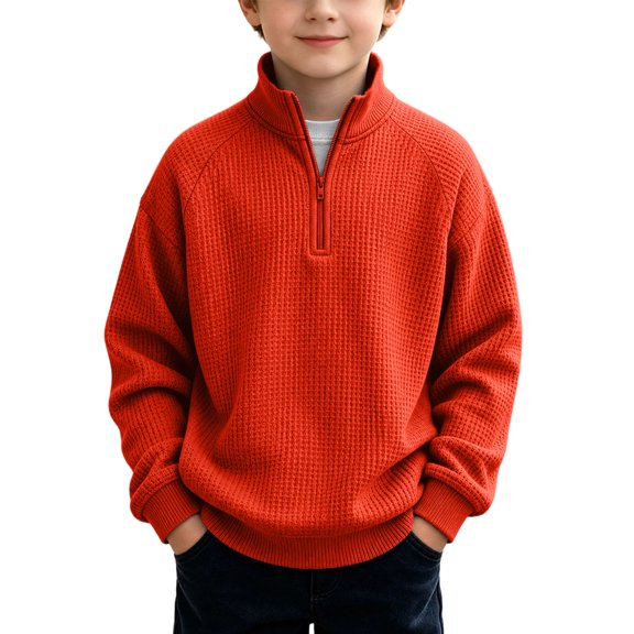 Fesfesfes Boys Fashion Knit Hoodie Half Zip Pullover Long Sleeve Casual Sweatshirt for Kids Ages 4-14 Years