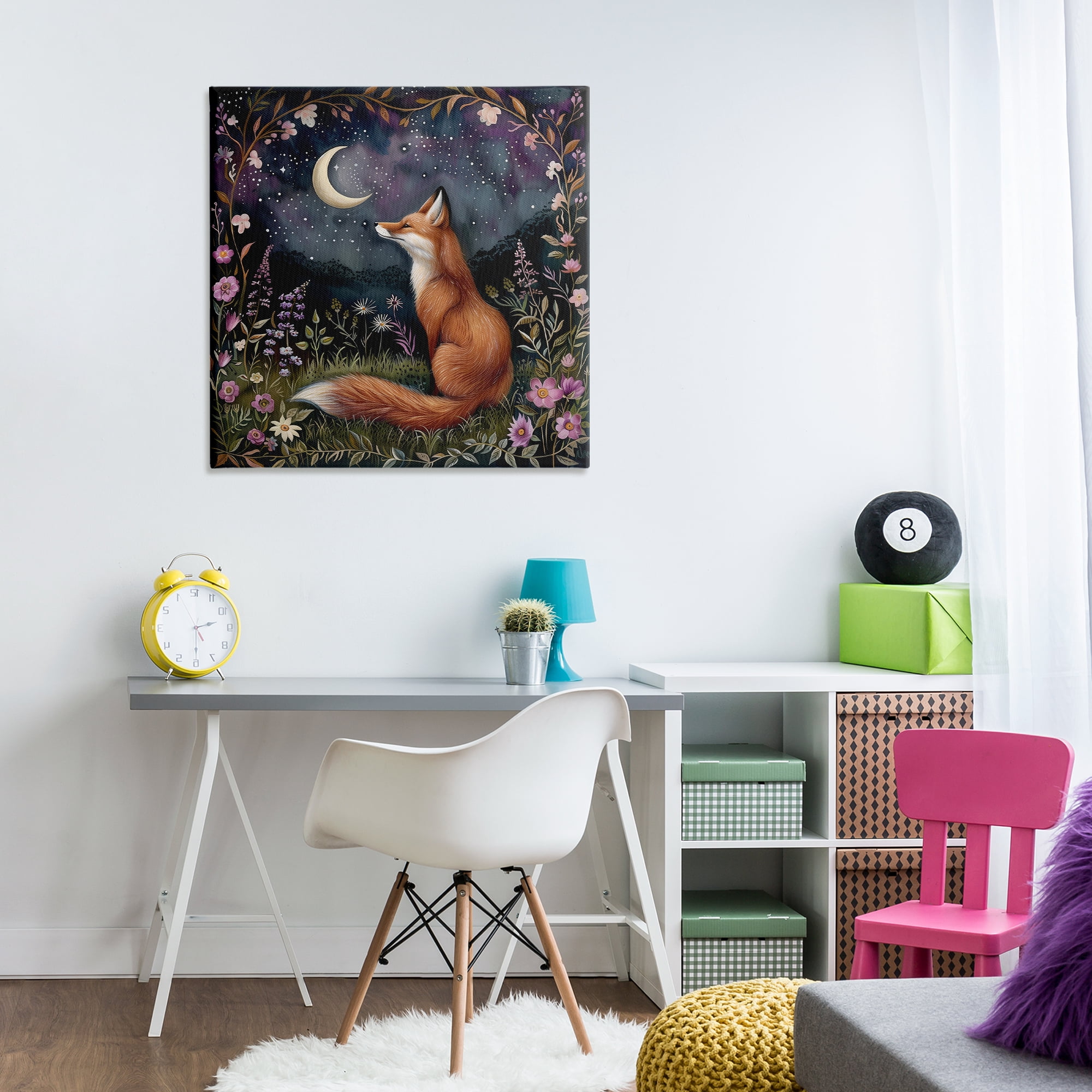Stupell Industries Woodland Fox Night Forest Animals Painting Wrapped Canvas Art Print Wall Art, 30 x 30
