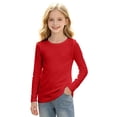 thumbnail image 2 of Girls Long Sleeve Tee Solid Ribbed Crew Neck Slim Fit Basic Fall Uniform Shirts, 2 of 6