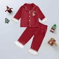 thumbnail image 2 of Toddler Boys Christmas Pajamas Christmas Print Silk Pajama Set Long Sleeve Button Down Shirt Top and Pants Holiday Pjs Toddler Pajamas for Girls 2-3 Years, 2 of 3