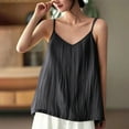 thumbnail image 5 of Fanxing Black Linen Cotton Camisoles for Women L Dressy Casual Sleeveless V Neck T Shirts Loose Fitting Flowy Tunic Tank Tops （Women's M-3XL, 5 of 6