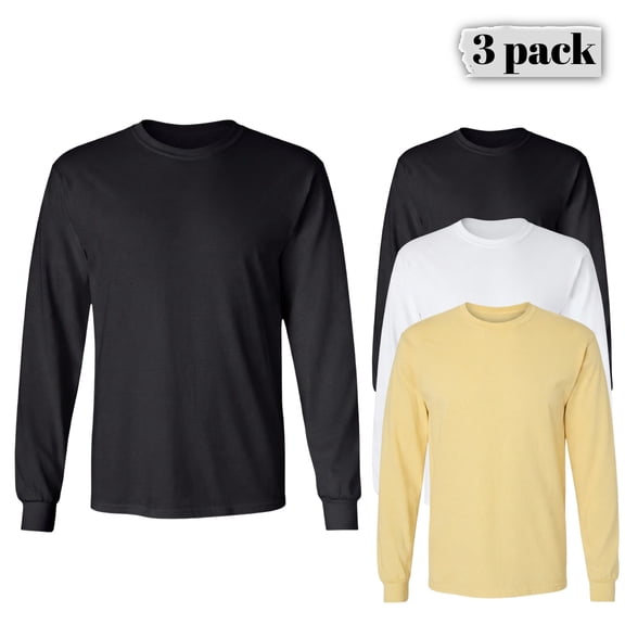 Hanes Mens Essential-T Long Sleeve T-Shirt, Crew Neck Classic Fit Mix Color Comfort Tee, 3-Pack S