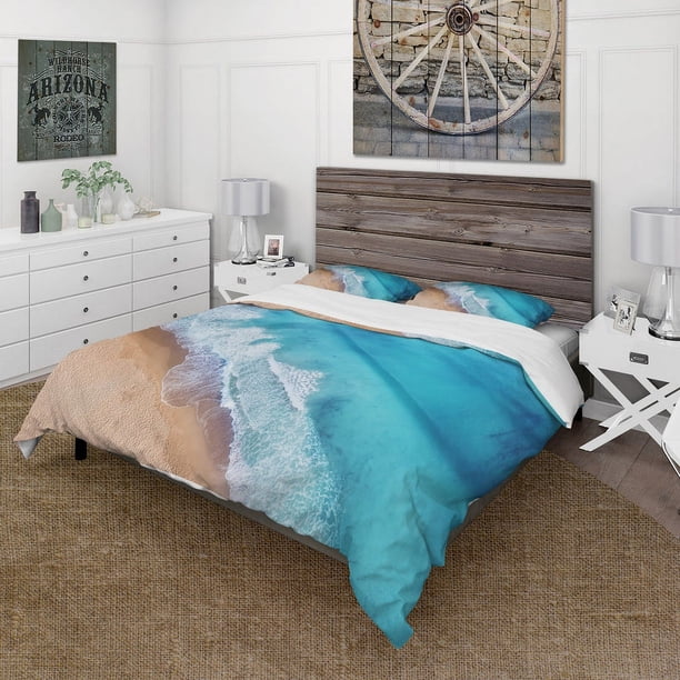 Designart Juego de funda nórdica 'Turquoise Waves Breaking At The Shore' Cabin & Lodge