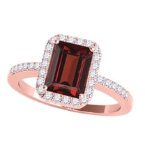 Mauli Jewels 3.20 Carat Emerald Shaped Diamond and Garnet Engagement Rings for Women, 10K Rose Gold Wedding Rings Gifts for Her