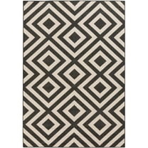 Surya  Alfresco Round Machine Made Geometric Area Rug - Black & Cream - 8'9in. Round