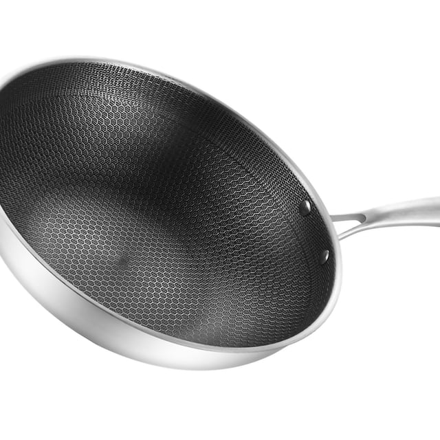 Wok de acero inoxidable, capa de sartén Wok de acero inoxidable Sartén Wok de acero inoxidable Tecnología de vanguardia