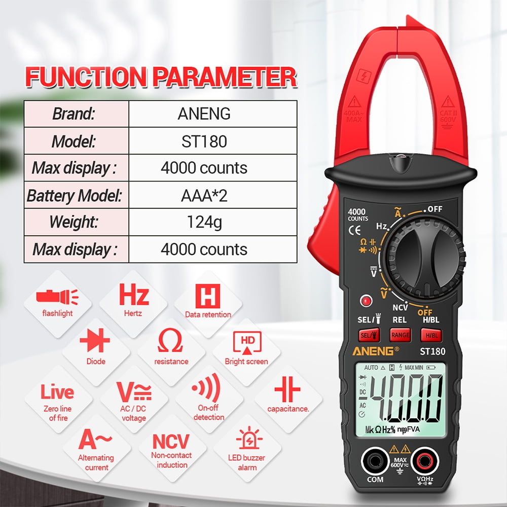 TKDMR Advanced clamp Multimeter Voltage Tester 4000 Counts with Ohm Volt Amp and Diode Voltage Meter, Electrical Tester Volt Ohm Amp Meter, 1Pack