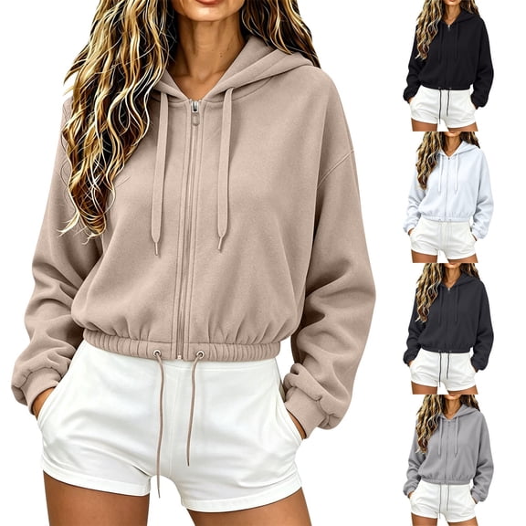 Breezora Women's Short Zip Up Hoodie Slim Fit Long Sleeve Casual Cropped Cardigan Sweatshirt