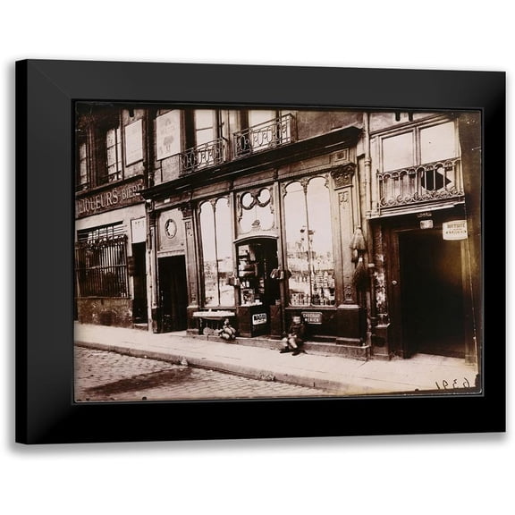 Vintage Apple Collection 14x12 Black Modern Framed Museum Art Print Titled - Paris Storefronts