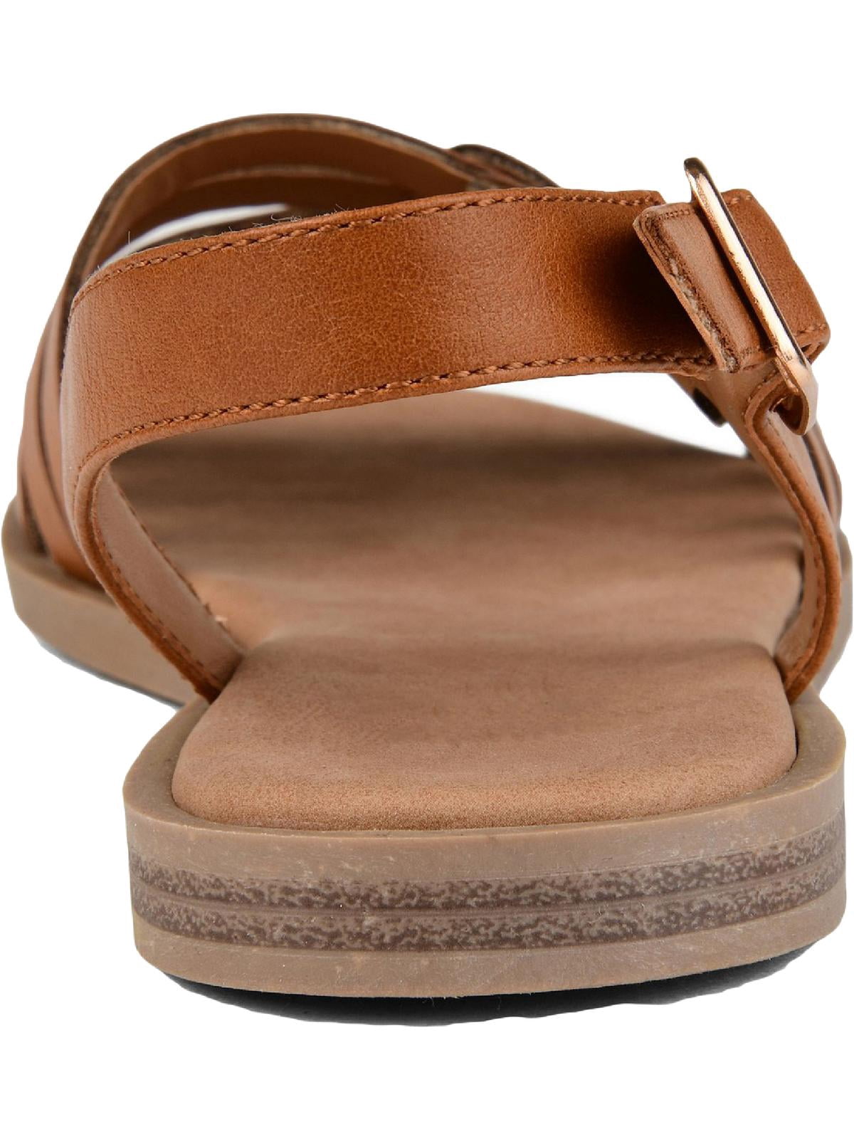 Women's Journee Collection Solay Flat Strappy Sandal Tan Faux Leather 8.5 M
