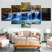Yirtree Canvas Wall Art 5 Pieces Waterfall Canvas Print Landscape Paintings Picture for Office and Home Décor Frameless