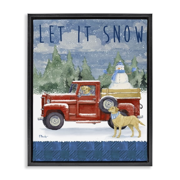 Stupell Industries Rustic Lodge Let It Snow Winter Dogs Black Floating Frame Canvas Art, 17 x 21, by Paul Brent