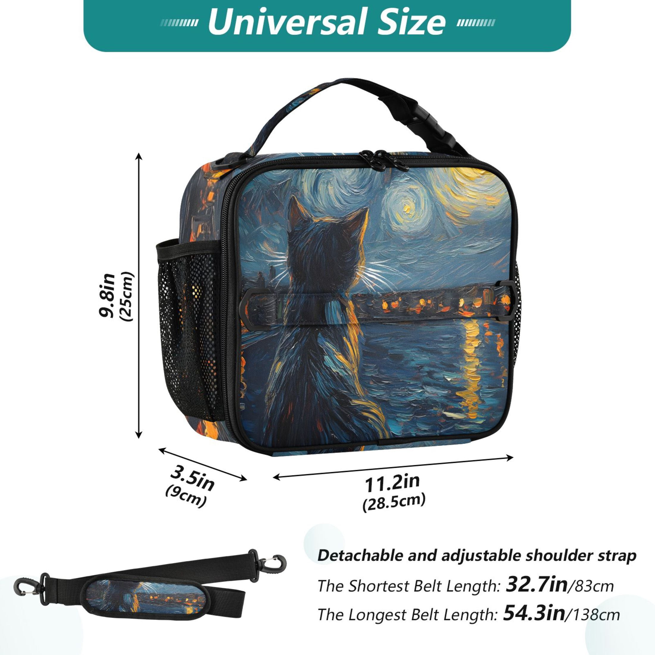 ALAZA Starry Night Cat Lunch Box Insulated Lunch Bag Cooler Tote with Shoulder Strap