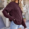 thumbnail image 5 of VISALY Pullover Crewneck Sweatshirt Ribbed Long Sleeve Tops Trendy Long Sleeve Sweater Tops Fall Chunky Cable Knit Pullover Sweaters Thick Sweatshirts Business Casual Sweaters Casual Sweatshirt Wine M, 5 of 6