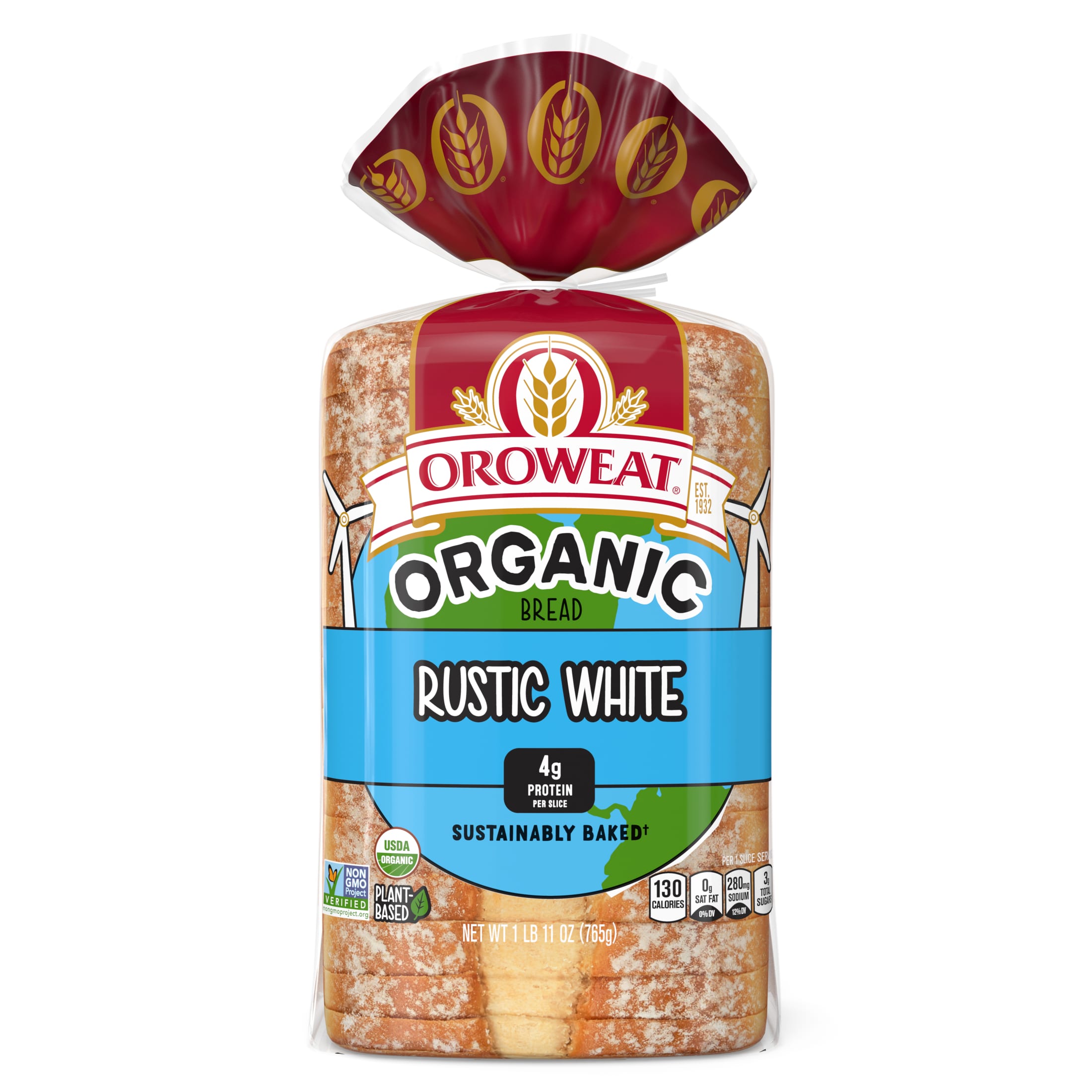 Oroweat Organic Rustic White Bread, 27 oz, Plain White Bread, Bag