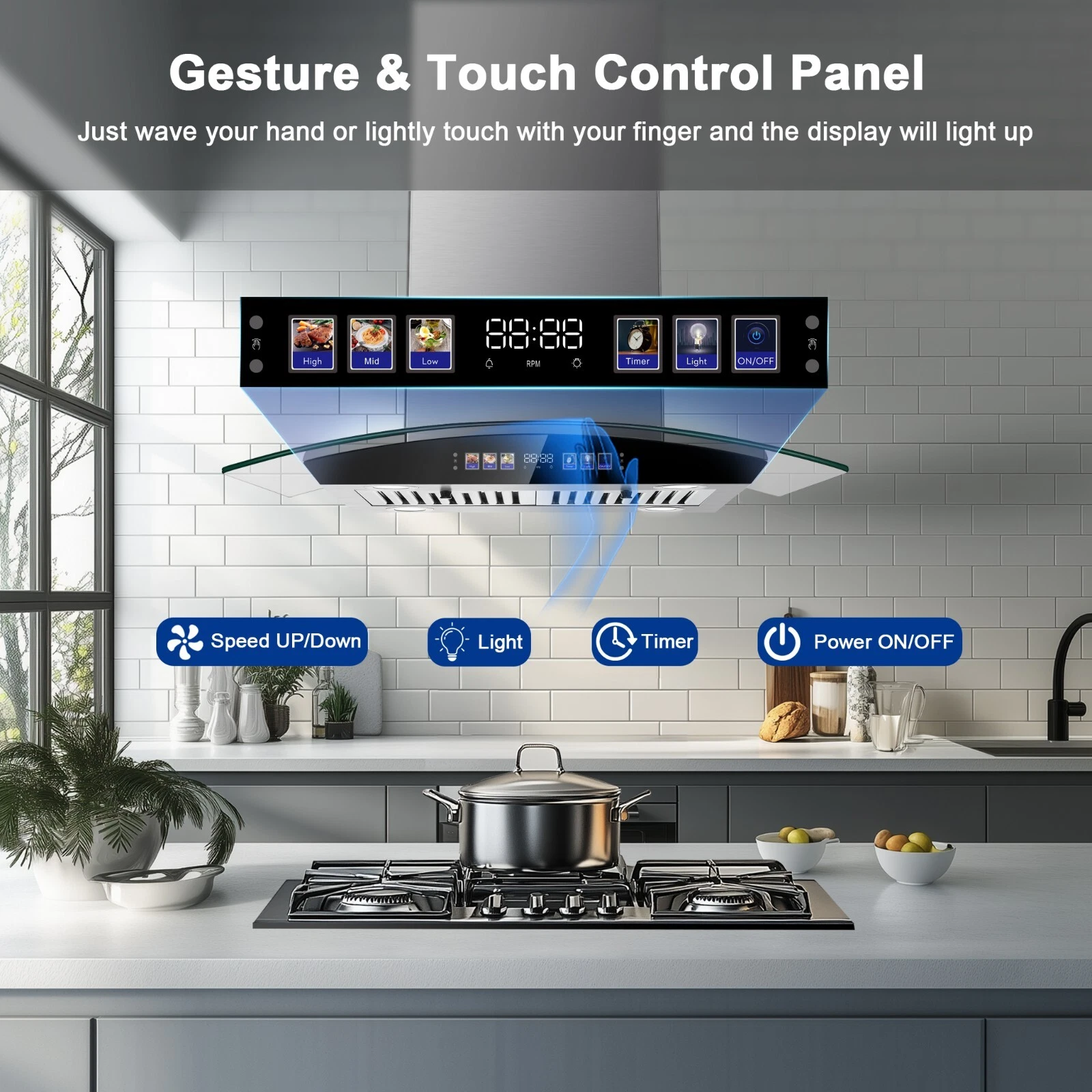 30 inch Range Hood 700 CFM Island Mount Range Hood Ceiling Mount Kitchen Vent Hood Touch Control Gesture Sensing