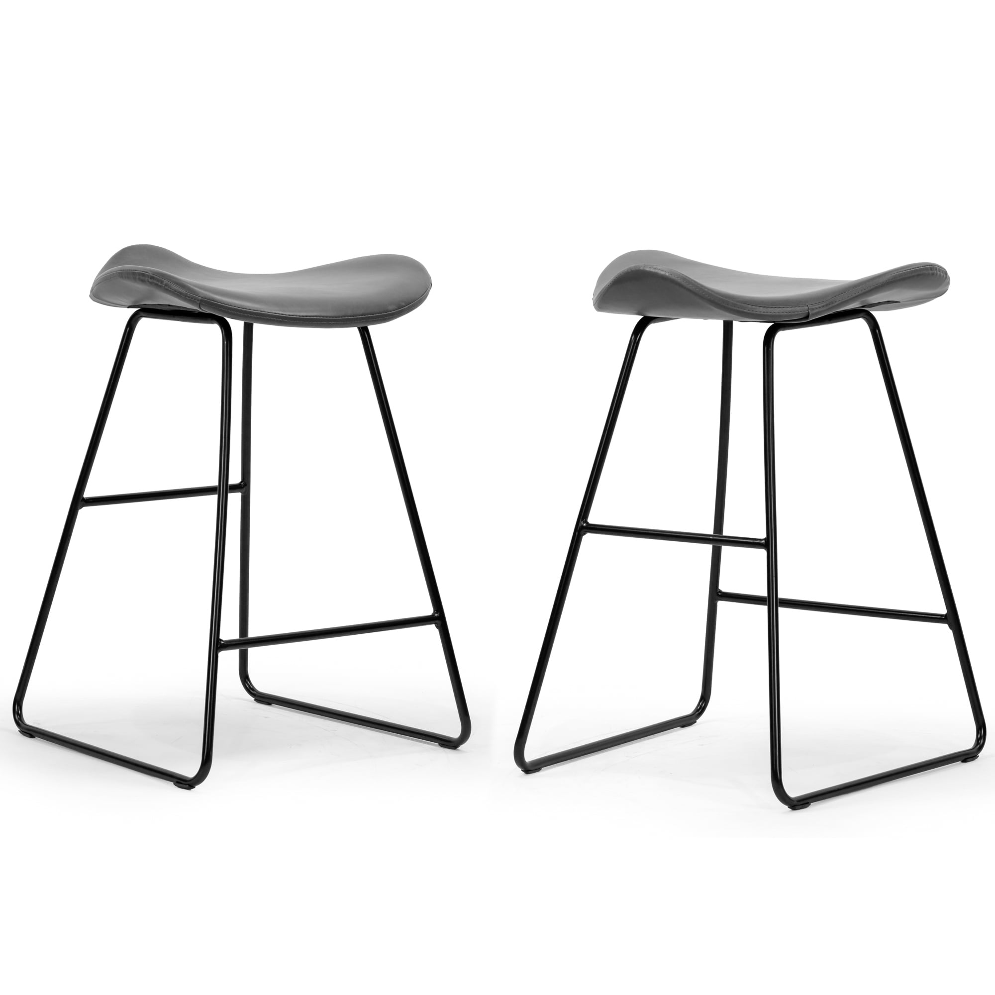 Set of 2 Aoi Grey Faux Leather Backless Counter Stool with Black Metal