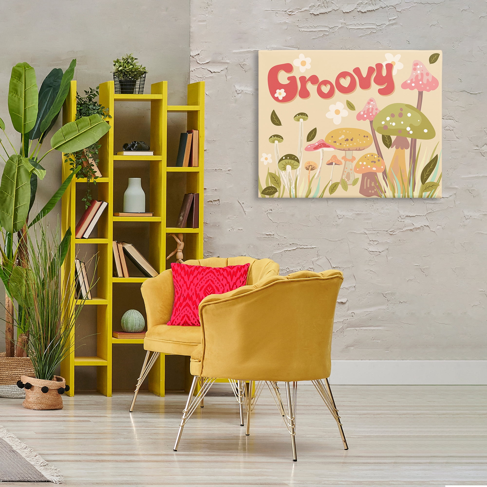 Stupell Industries Groovy Botanical Mushrooms Botanical & Floral Painting Gallery Wrapped Canvas Art Print Wall Art, 40 x 30