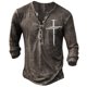 thumbnail image 1 of Camiseta de manga larga estampada para hombre, camiseta informal holgada, camiseta Henley, marrón, 4XL, 1 of 2