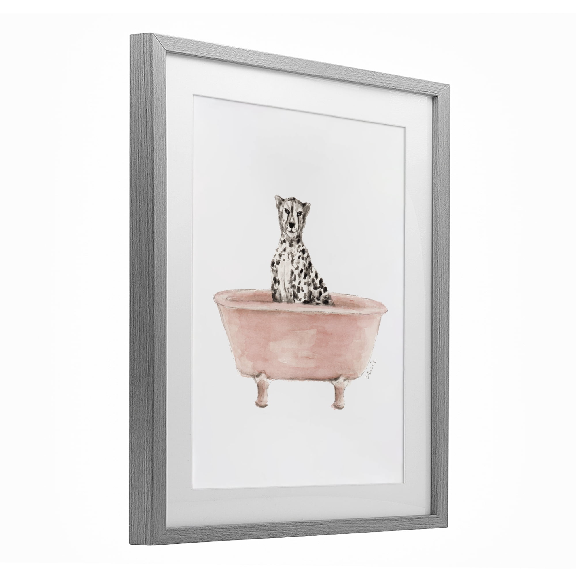 Stupell Industries Cheetah in Pink Tub Gray Framed Print Under Glass, design by Lanie Loreth