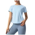 thumbnail image 3 of GEWSEY Workout Tops for Women Cropped Split Back Athletic Gym Exercise Shirts Loose Fit (Blue, L), 3 of 9