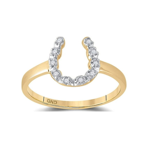 FB Jewels 10kt Yellow Gold Womens Round Diamond Two-tone Simple Lucky Horseshoe Ring 1/20 Cttw