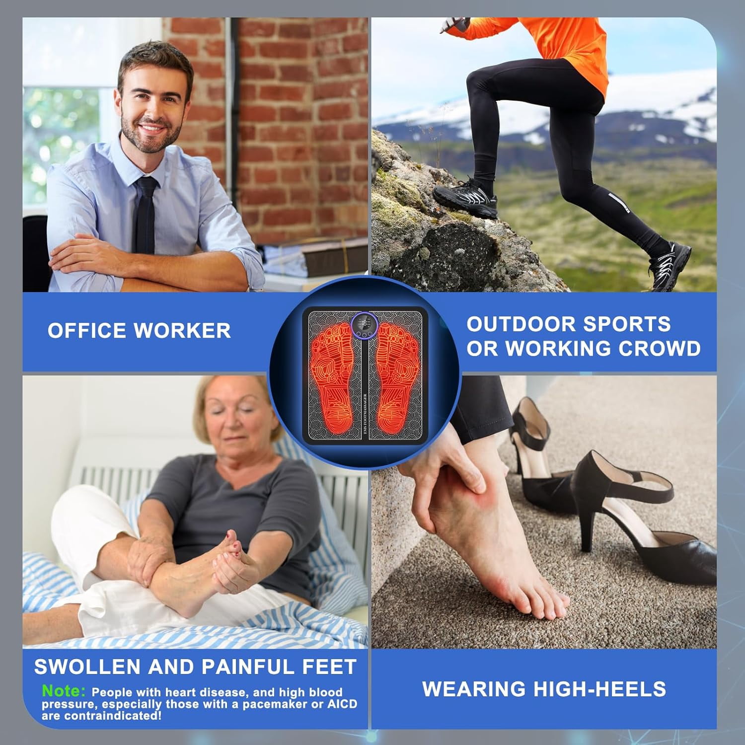 Foot Massager, Transcutaneous Electrical Nerve Stimulator, Portable Feet Massager Pad for Pain Foot Relief Improve and Facilitate Muscle Performance in The Shoulder, Massager and Legs(Remote)