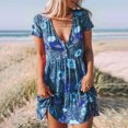 thumbnail image 2 of Babysbule Woman Summer Dresses Fashion Women Loose V-Neck Summer Color Matching Short Sleeve Dress, 2 of 5