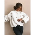 thumbnail image 5 of Women'S Oversized Heart Sweater Long Sleeve Crewneck Drop Shoulder Cute Knit Tops Jumper White S, 5 of 10