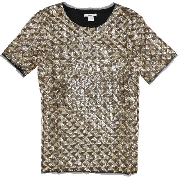 bar III Camiseta adornada con lentejuelas para mujer, metálica, pequeña