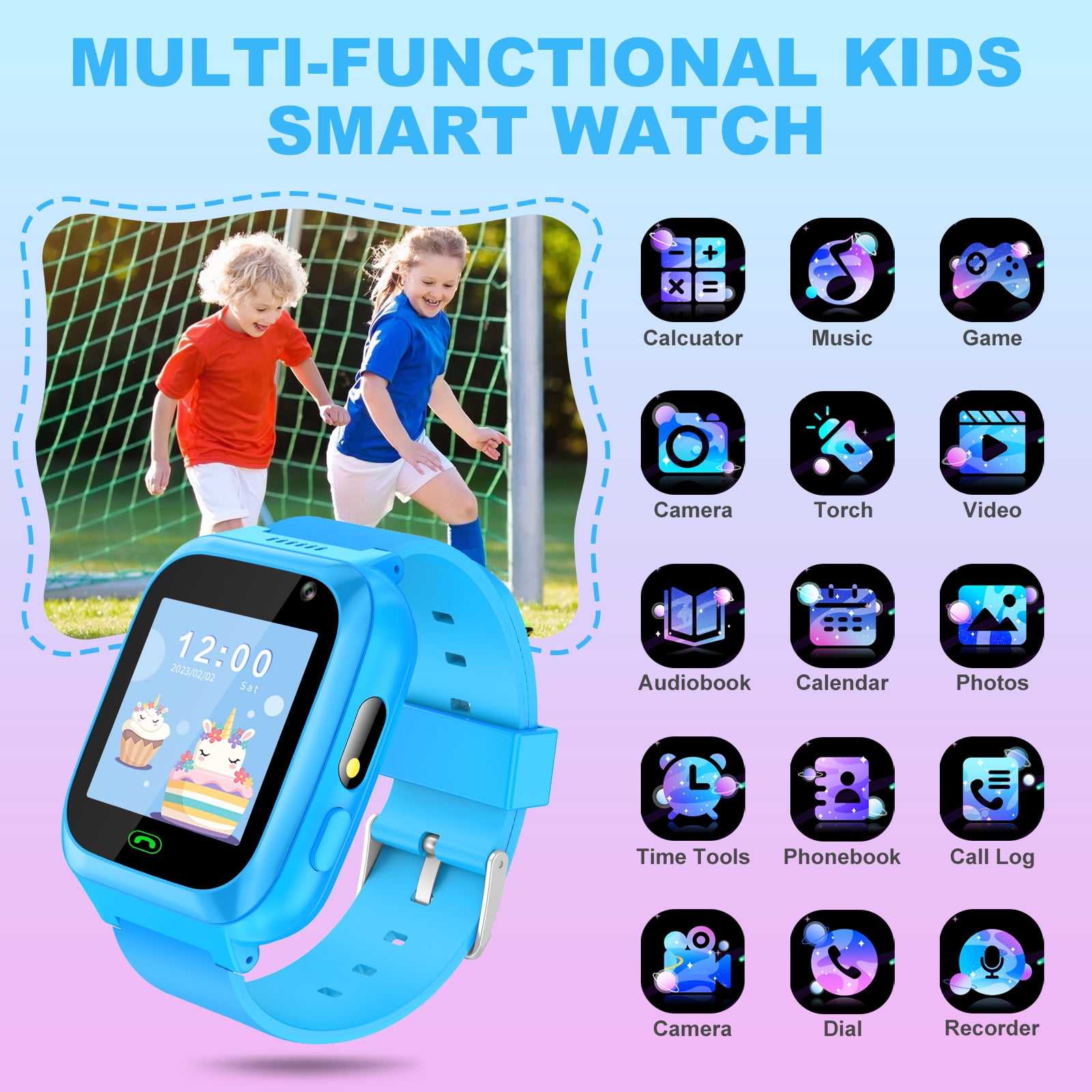 TOPCHANCES Kids Smart Watch for Boys Girls, Touch Screen Smartwatch with Call, 8 Games, Camera, Video, Calculator, Music Player (Blue)