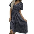 thumbnail image 2 of Ayolanni Blue Summer Dresses for Women V-Neck Short Sleeve Floral Print Maxi Dresses Dresses for Juniors Plus Size M, 2 of 7