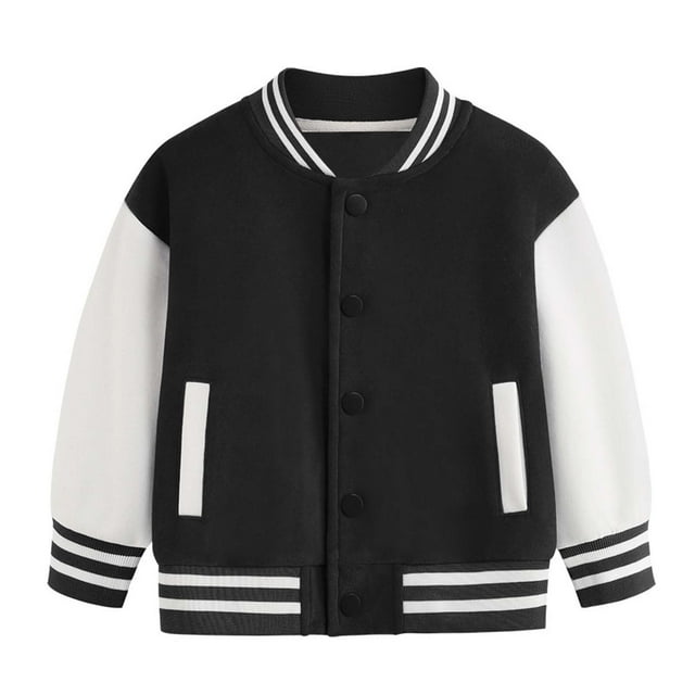 Tiweut Décontracté pour Filles Garçons Automne Hiver Chaud Manches Longues Col Rond Bloc de Couleur Vêtements de Baseball Manteau Régulier Fille Noir,12-18 m