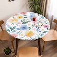 thumbnail image 5 of Pink Blue Yellow Flowers Elastic Fitted Round Table Cover Watercolor Spring Waterproof Outdoor Tablecloth for Holiday Party, Picnic, Patio & Dining Fits Tables Up to 45"-54", 5 of 8