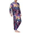 thumbnail image 2 of Sikiie Taxi Colorful Town Mens Pajama Set, Soft Warm Long Sleeve Sleepwear, Cozy Button-Down Pjs for Men-XX-Large, 2 of 7