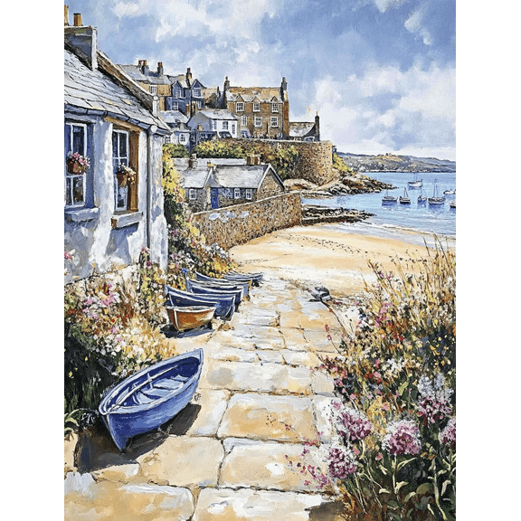 Coastal Village Boats Canvas Print/Wall Art， Suitable for Living Room， Bedroom， Kitchen， Office， and Hallway Decoration.