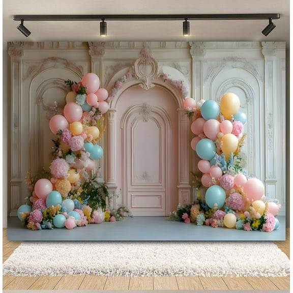 Newborn Baby 1st Birthday Party Backdrop Interior Arch Flower Balloon Kids Portrait Cake Smash Photography Background