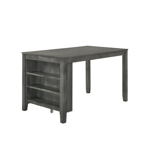 Dark Gray Wood Counterheight Dining Table with 3 Shelf Storage